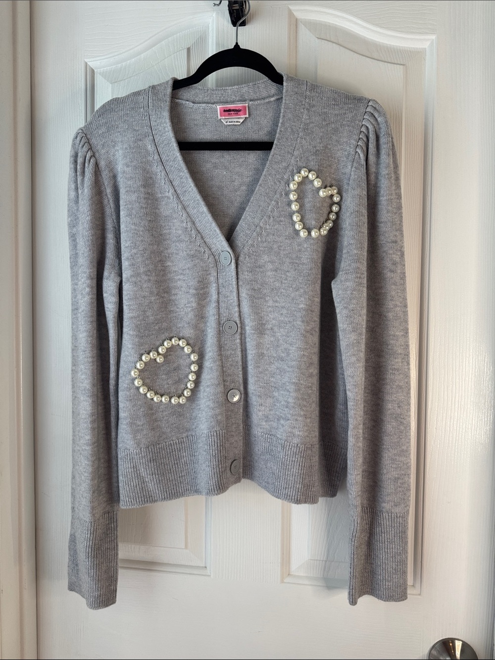 kate spade Gray Pearl-Heart V-Neck Cardigan (BB)